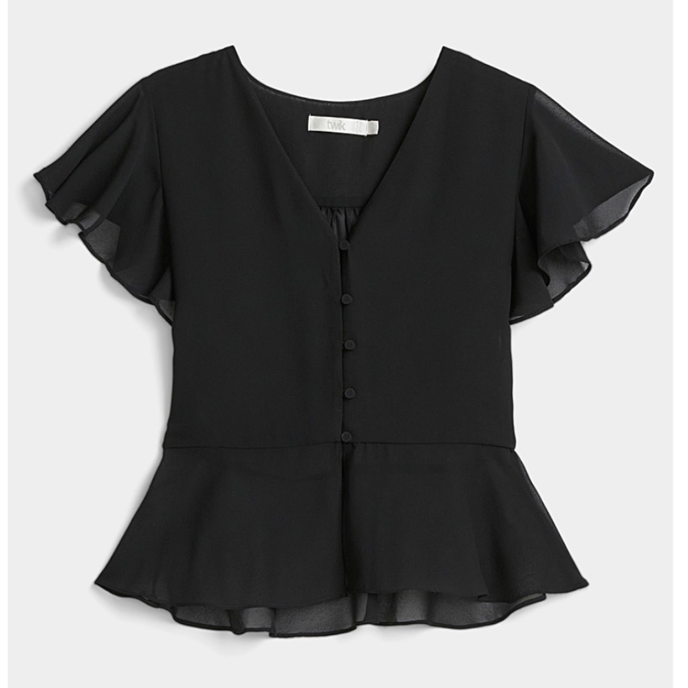 twik Black Ruffle Sleeve Peplum Blouse
